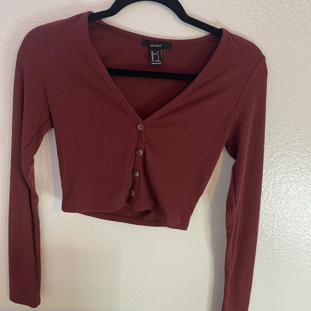 Forever 21 Maroon Cropped Long Sleeve